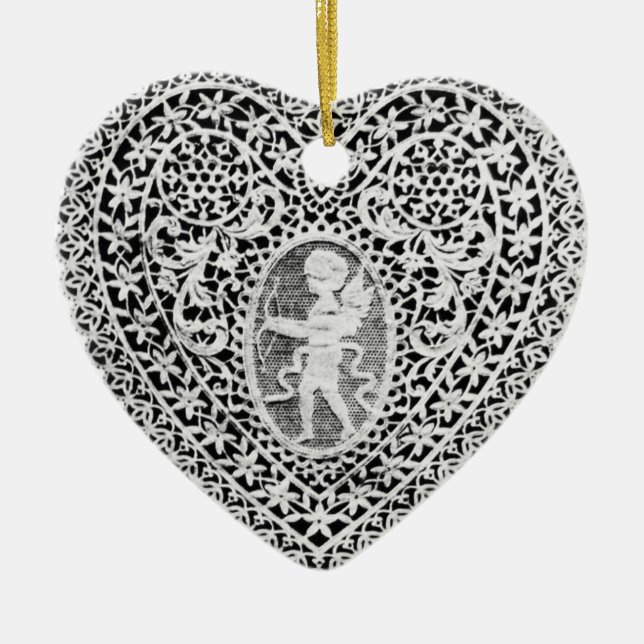 ORNAMENTO DE CERÂMICA CUPID LACE HEART (Frente)