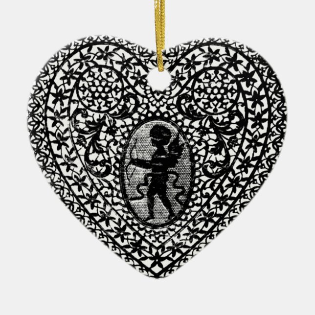 ORNAMENTO DE CERÂMICA CUPID LACE HEART (Frente)
