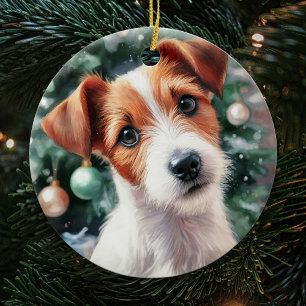 Ornamento De Cerâmica Curioso Jack Russell Terrier Watercolor Natal