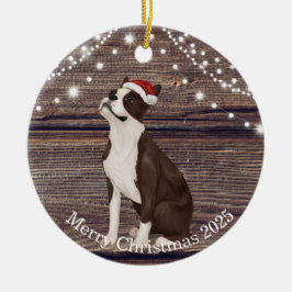 Ornamento De Cerâmica Curioso Natal Chapéu de Boston Terrier Natal