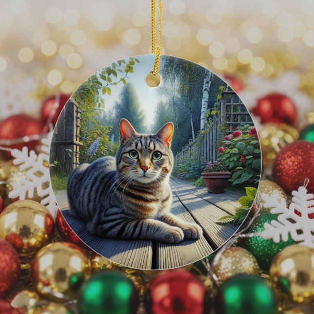 Ornamento De Cerâmica Curious Tabby Cat Keepsake (Criador carregado)