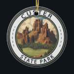 Ornamento De Cerâmica Custer State Park South Dakota Viagem Art Vintage<br><div class="desc">Design de vetor trabalho de arte do Parque Estadual de Custer. É um Parque Estadual de Dakota do Sul e reserva de vida selvagem nas Colinas Negras.</div>