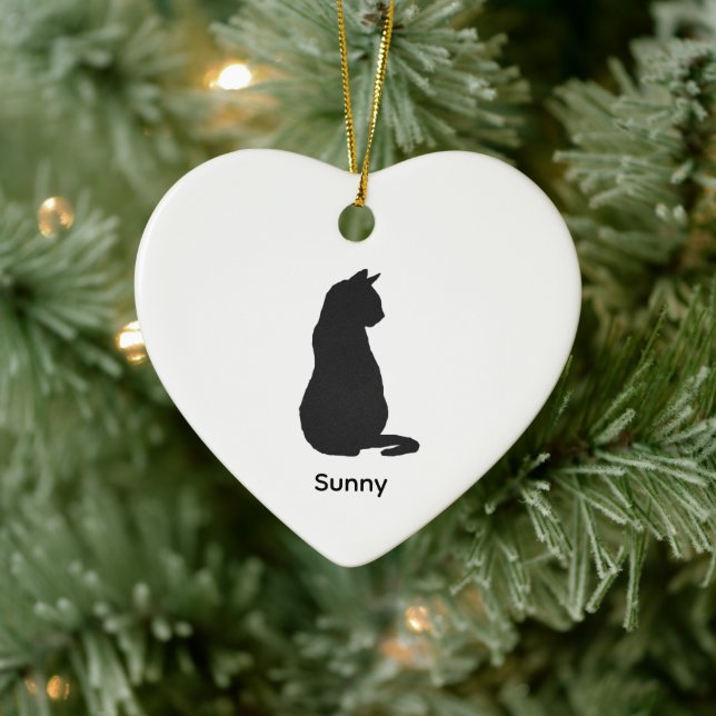 Ornamento De Cerâmica Custom Black Cat Silhouette Christmas Art (Árvore)