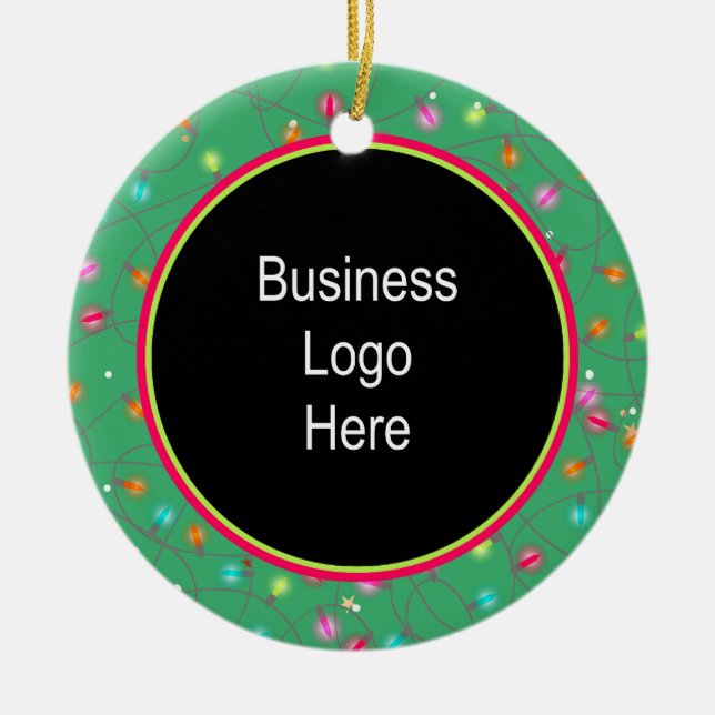 Ornamento De Cerâmica Custom Business Logo Christmas Holiday Lights  (Frente)