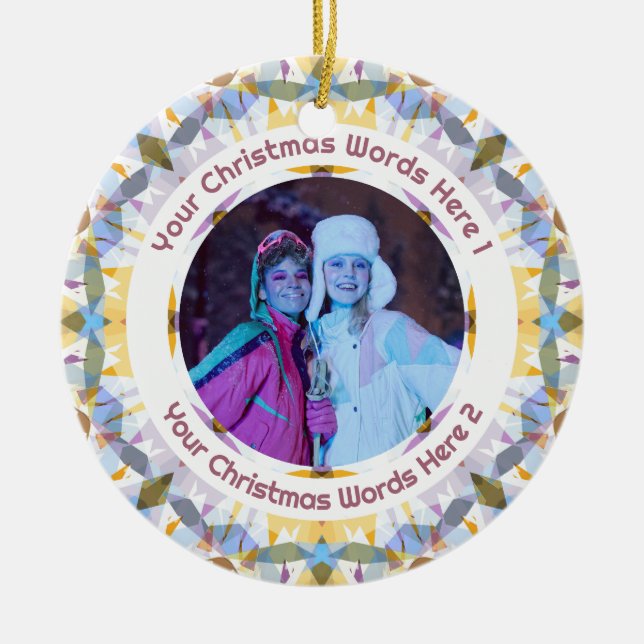Ornamento De Cerâmica Custom Christmas Yellow Purple Family Photo Gift (Frente)