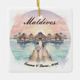 Ornamento De Cerâmica Custom Couple Maldives Honeymoon Keepsake