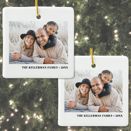 Ornamento De Cerâmica Custom Double Sided Family Two Photo Christmas
