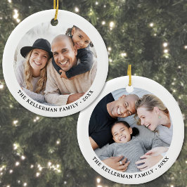 Ornamento De Cerâmica Custom Double Sided Family Two Photo Christmas