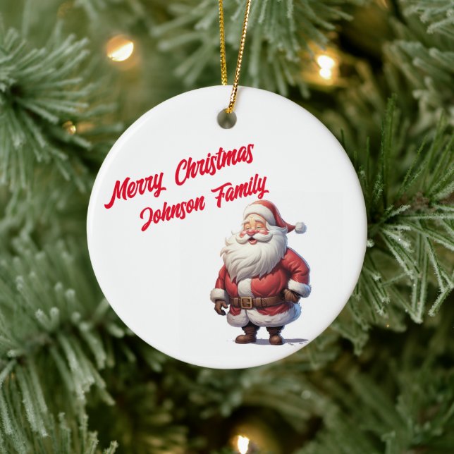 Ornamento De Cerâmica Custom Family Joy Santa Ornament (Árvore)