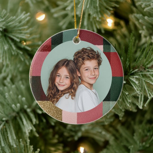 Ornamento De Cerâmica Custom Family Photo Christmas Ceramic Ornament  (Árvore)