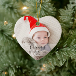 Ornamento De Cerâmica Custom First Christmas Baby Photo Name