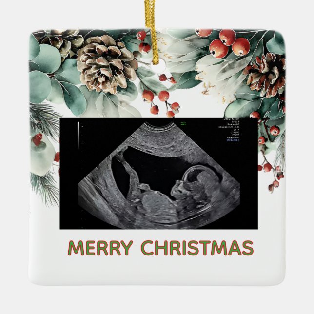 Ornamento De Cerâmica Custom First Christmas Expecting Photo Ornament (Frente)