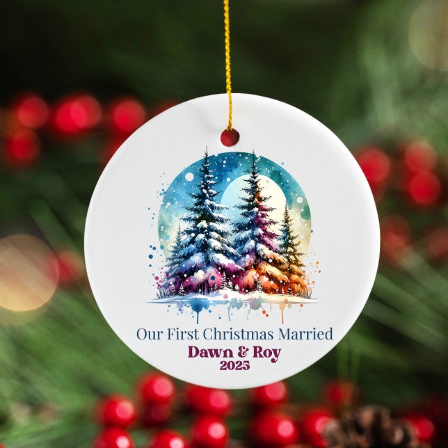 Ornamento De Cerâmica Custom first Christmas married, personalized gift, (Criador carregado)