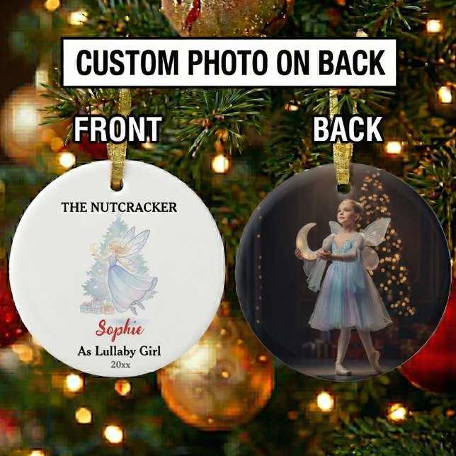 Ornamento De Cerâmica Custom Lullaby Girl Nutcracker Photo Christmas (Criador carregado)