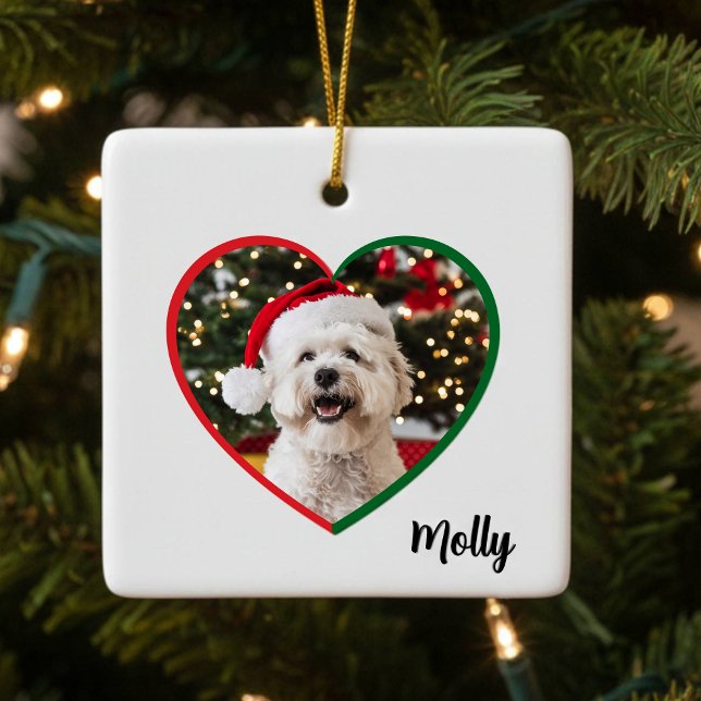 Ornamento De Cerâmica Custom Modern Dog Photo Christmas (Criador carregado)