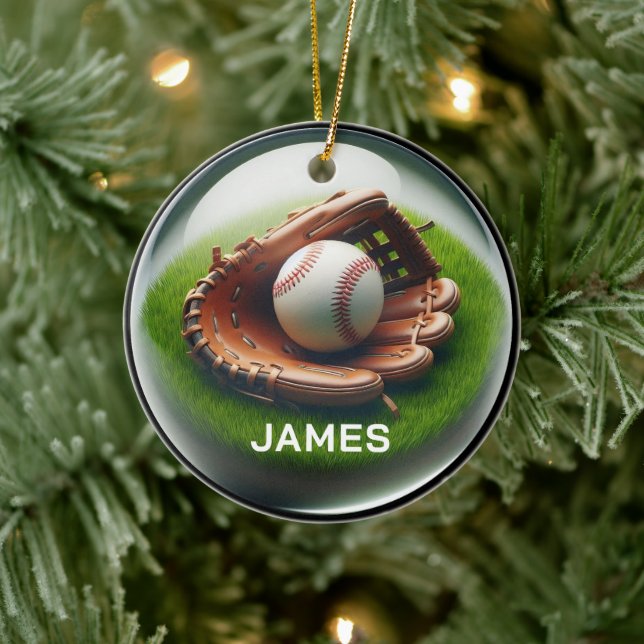 Ornamento De Cerâmica Custom Name Baseball Faux Glass‑Orb Look (Árvore)