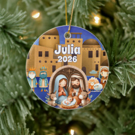 Ornamento De Cerâmica Custom Name Nativity Ornament