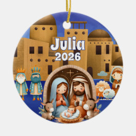 Ornamento De Cerâmica Custom Name Nativity Ornament