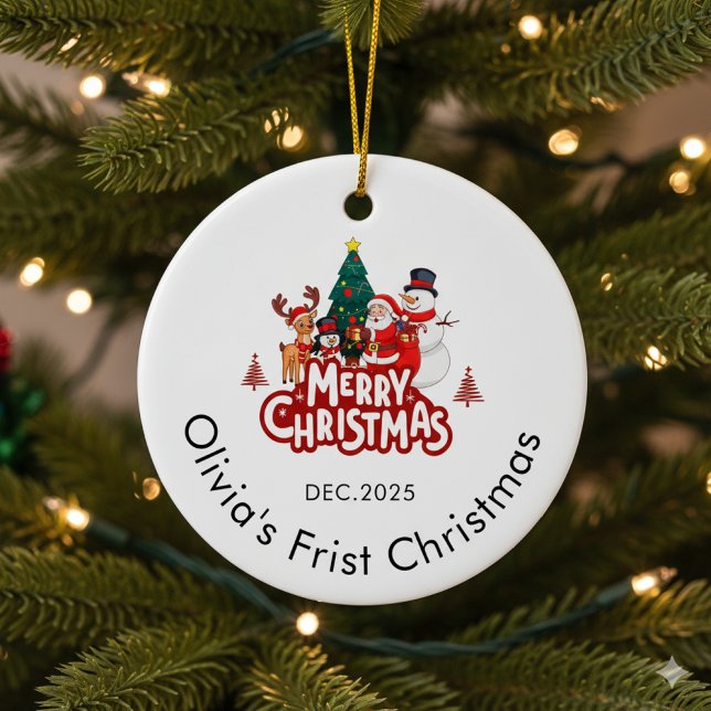 Ornamento De Cerâmica Custom Name Ornament, Baby's First Christmas (Criador carregado)