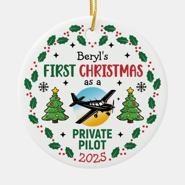 Ornamento De Cerâmica Custom Name Private Pilot First Christmas (Frente)