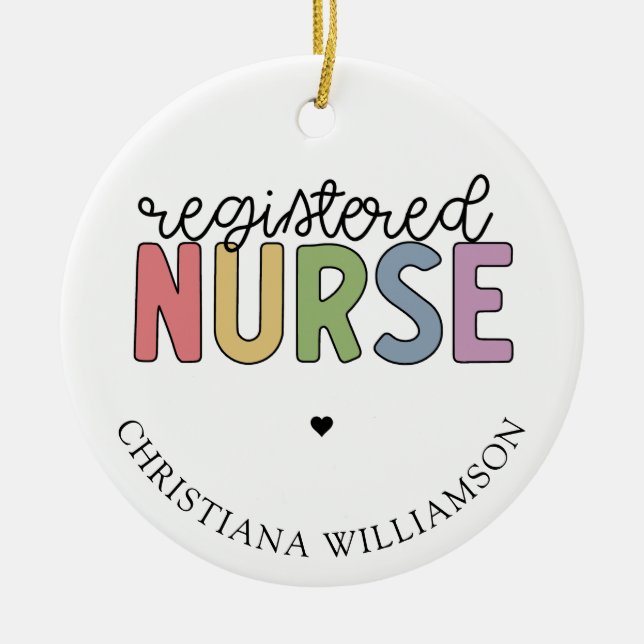 Ornamento De Cerâmica Custom Name Registered Nurse RN Nurse Graduation (Frente)