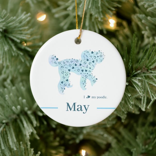 Ornamento De Cerâmica Custom Pastel Blue Poodle Silhouette customizable (Árvore)