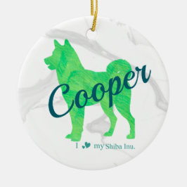 Ornamento De Cerâmica Custom Pastel Blue Shiba Inu Silhouette Ornament