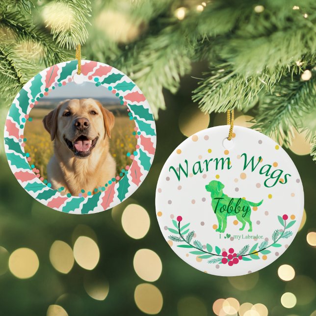 Ornamento De Cerâmica Custom Pastel Green Labrador Retriever Christmas  (Criador carregado)
