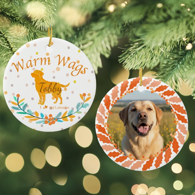 Ornamento De Cerâmica Custom Pastel Orange Labrador Retriever Christmas  (Criador carregado)