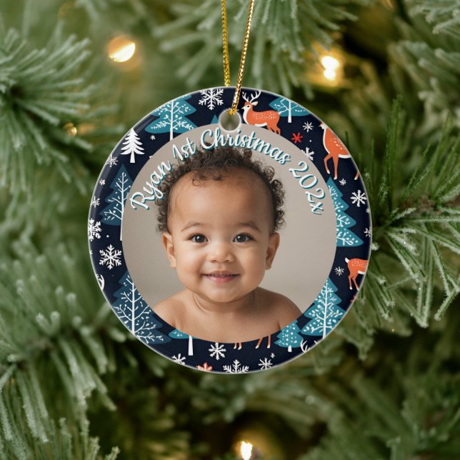 Ornamento De Cerâmica custom photo Christmas snowflake ceramic ornament (Árvore)