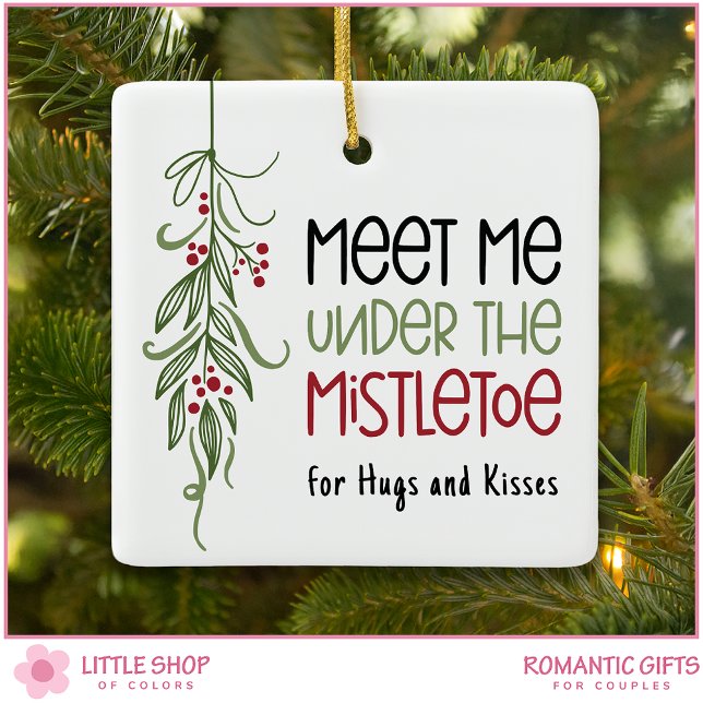 Ornamento De Cerâmica Custom Photo First Christmas Together Mistletoe (Criador carregado)