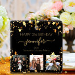 Ornamento De Cerâmica Custom photo friends birthday black gold stars<br><div class="desc">A gift from friends for a woman's 21st birthday, celebrating her life with 3 of your photos of her, her friends, family, interest or pets. Personalize and add her name, age 21 and your names. Golden colored letters. A chic, classic black background. Her name is written with a modern hand...</div>
