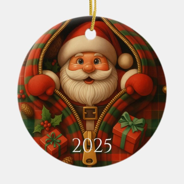Ornamento De Cerâmica Custom Plaid Santa Claus Christmas Design  (Frente)