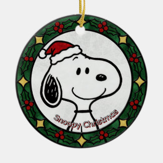 Ornamento De Cerâmica Custom Stained glass effect DOG'S name Christmas