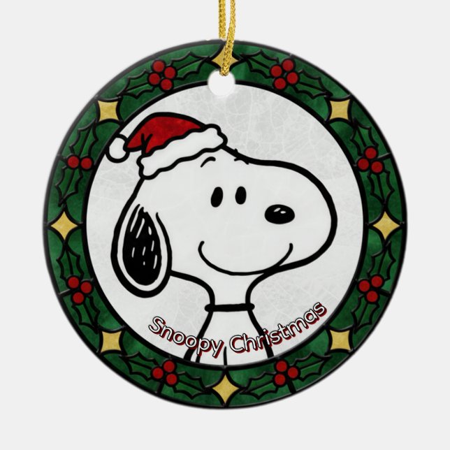 Ornamento De Cerâmica Custom Stained glass effect DOG'S name Christmas  (Frente)