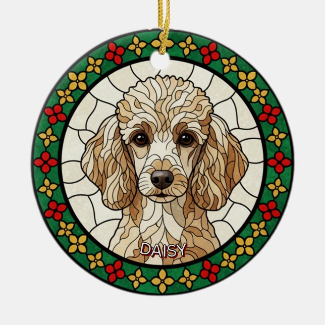 Ornamento De Cerâmica Custom Stained glass effect DOG'S name Christmas  (Frente)