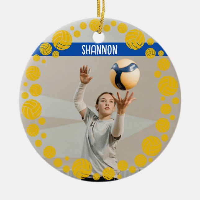Ornamento De Cerâmica Custom Volleyball Picture Name Year  (Frente)