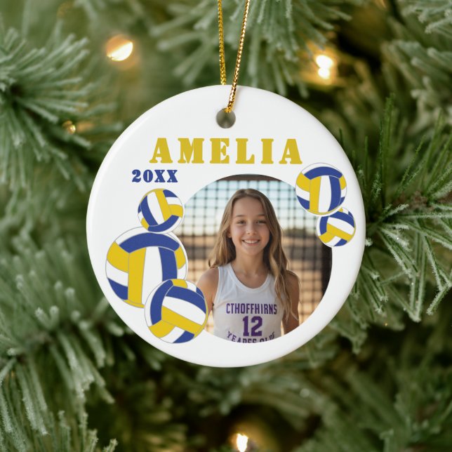 Ornamento De Cerâmica Custom Volleyball Player Photo Christmas Ornament (Árvore)