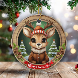 Ornamento De Cerâmica Custom Wooden Framed Deer Holiday Decoration 🦌🎄