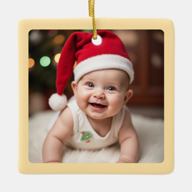 Ornamento De Cerâmica Customisable Baby's First Christmas Square (Frente)