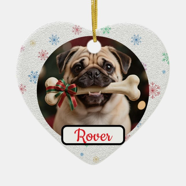 Ornamento De Cerâmica Customisable Dog And Bone Pet Heart Christmas (Frente)
