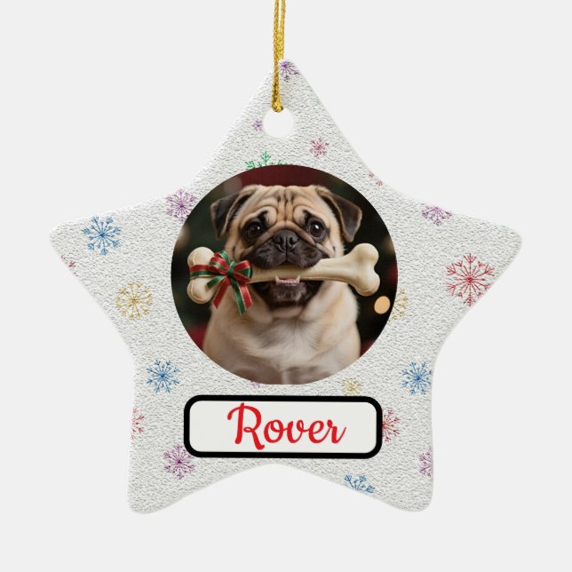 Ornamento De Cerâmica Customisable Dog And Bone Pet Star Christmas (Frente)