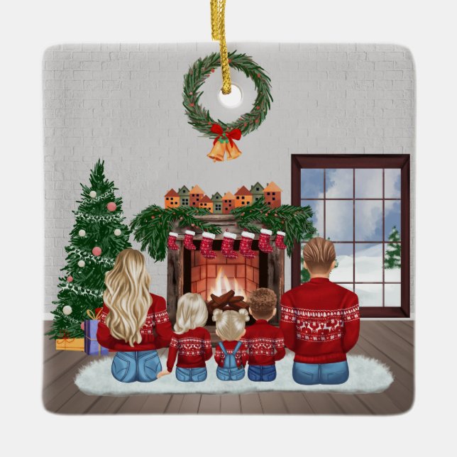 Ornamento De Cerâmica Customizable Christmas Family Portrait Gift (Frente)