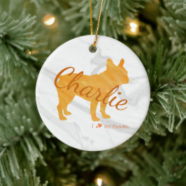 Ornamento De Cerâmica Customizable French Bulldog Pastel Orange Frenchie