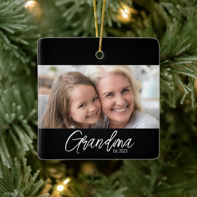 Ornamento De Cerâmica Customizable Grandma Est Year Photo Christmas (Árvore)