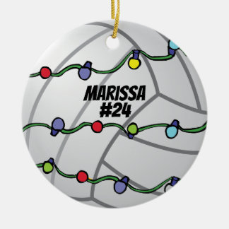 Ornamento De Cerâmica Customizable Volley Ball with Holiday Lights 