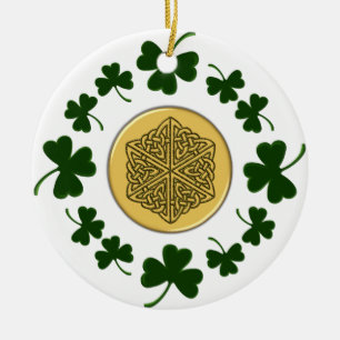 Ornamento De Cerâmica CUSTOMIZÁVEL!  Trevos - céltico irlandês Dourad