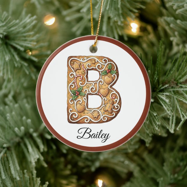 Ornamento De Cerâmica Customize Christmas Gingerbread Letter B Monogram (Árvore)