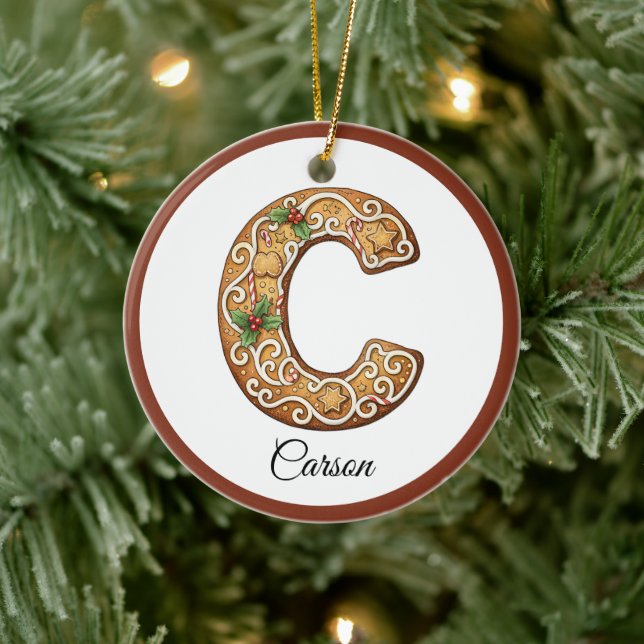 Ornamento De Cerâmica Customize Christmas Gingerbread Letter C Monogram (Árvore)