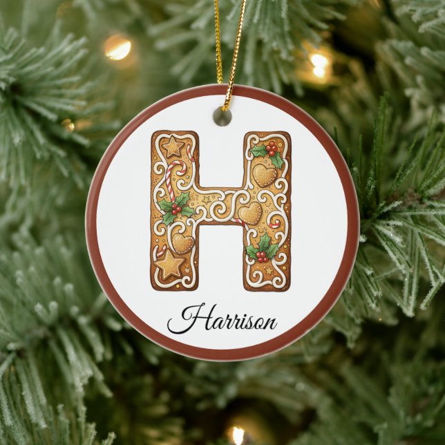 Ornamento De Cerâmica Customize Christmas Gingerbread Letter H Monogram (Árvore)